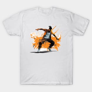 Vibrant Breakdancer amidst orange splashes T-Shirt